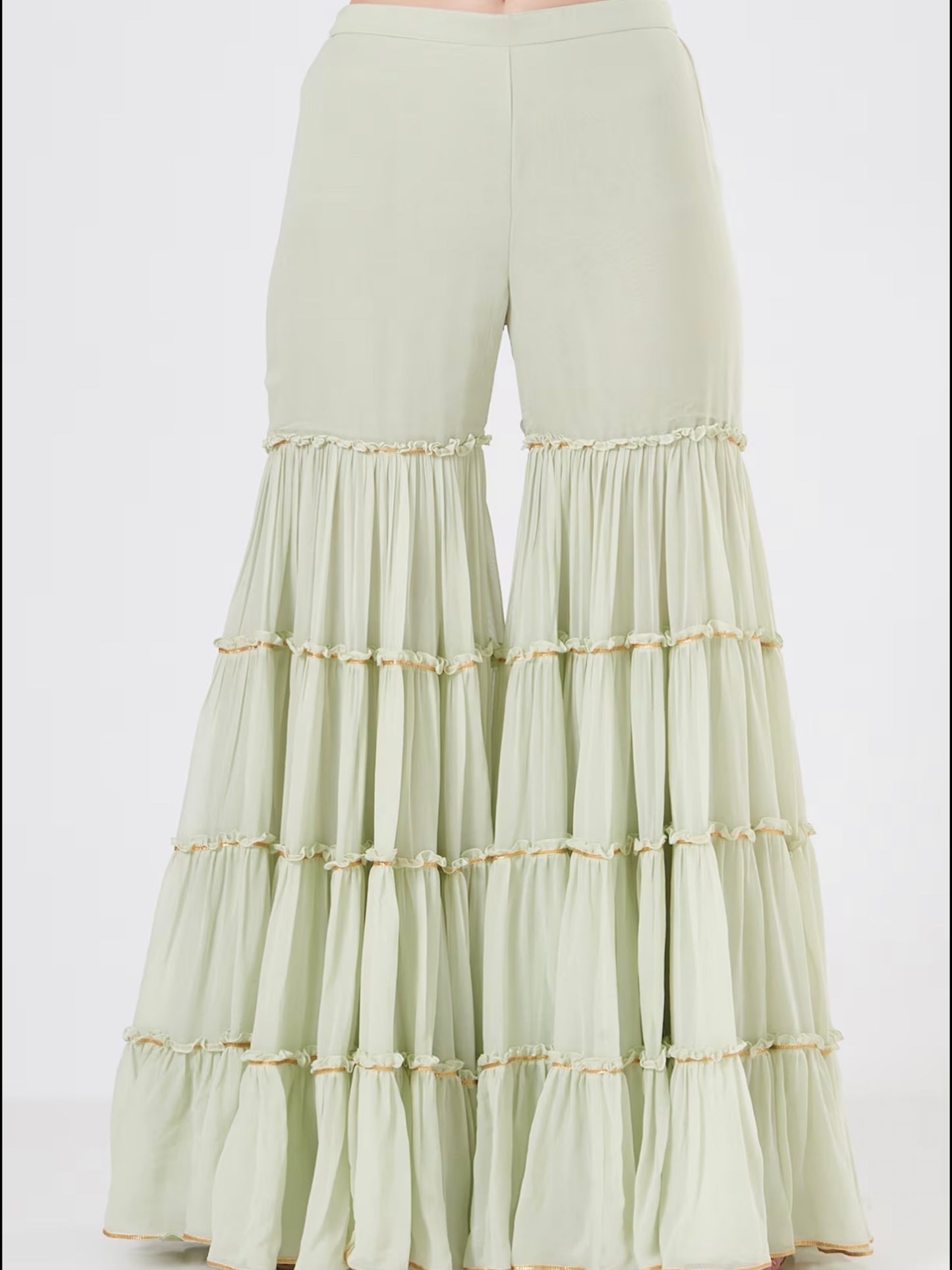 MINT GREEN CHIKANKARI (SHELLS) FRILL SHARARA SET