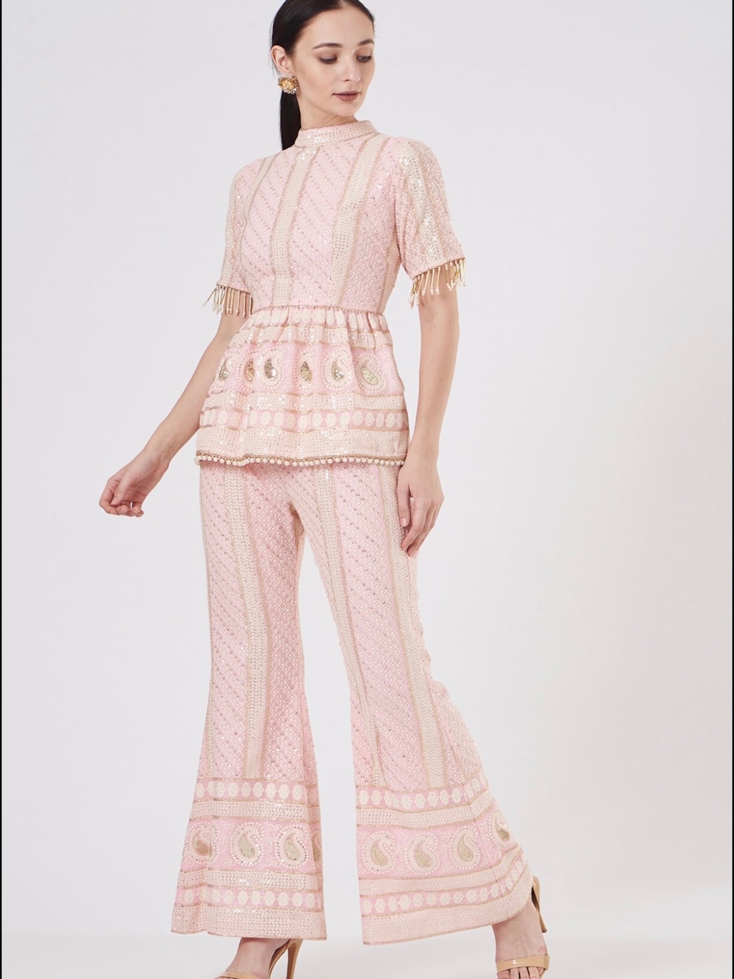 PINK CHIKANKARI PEPLUM COORD SET