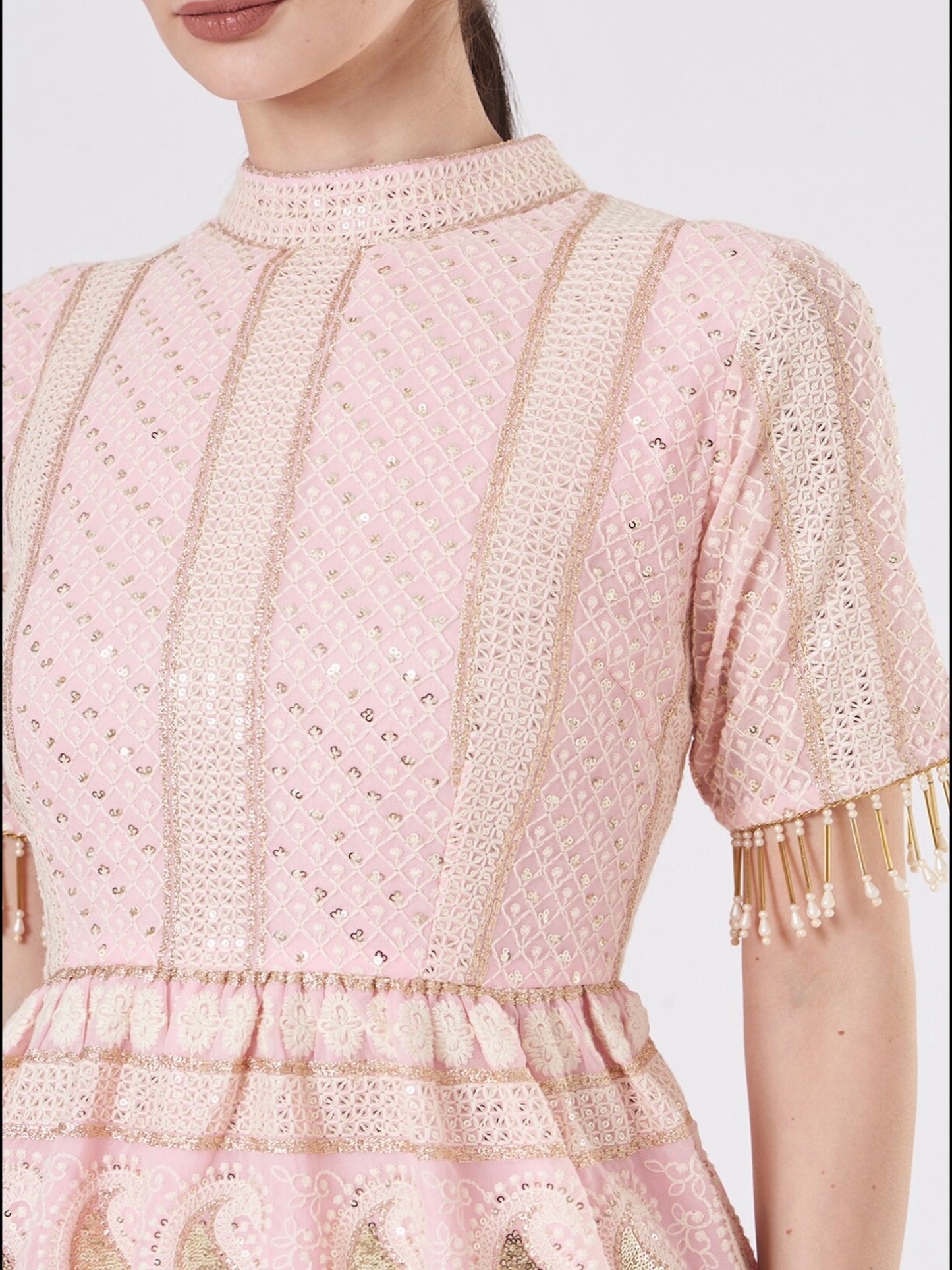 PINK CHIKANKARI PEPLUM COORD SET