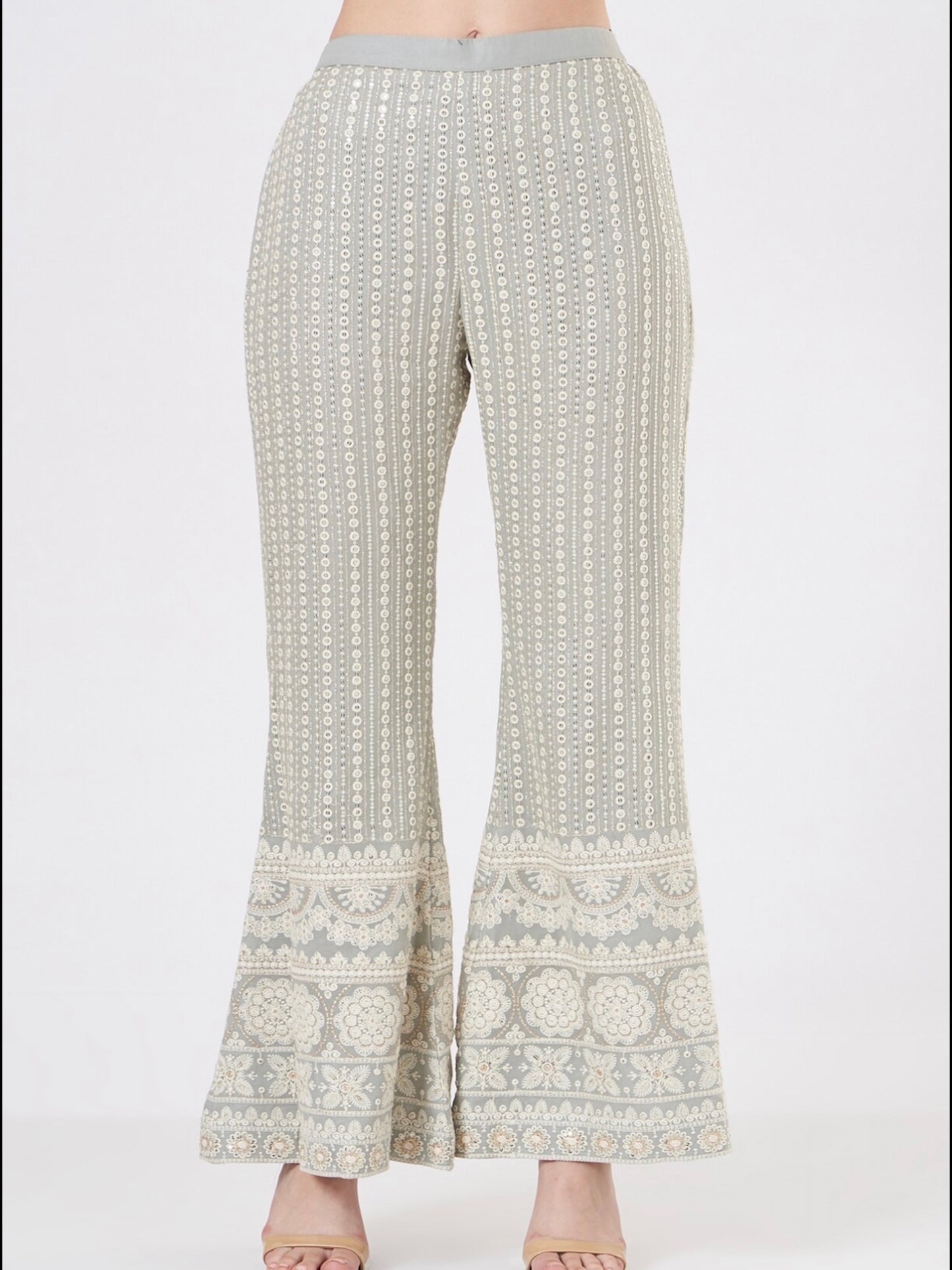 GREY CHIKANKARI PEPLUM COORD SET