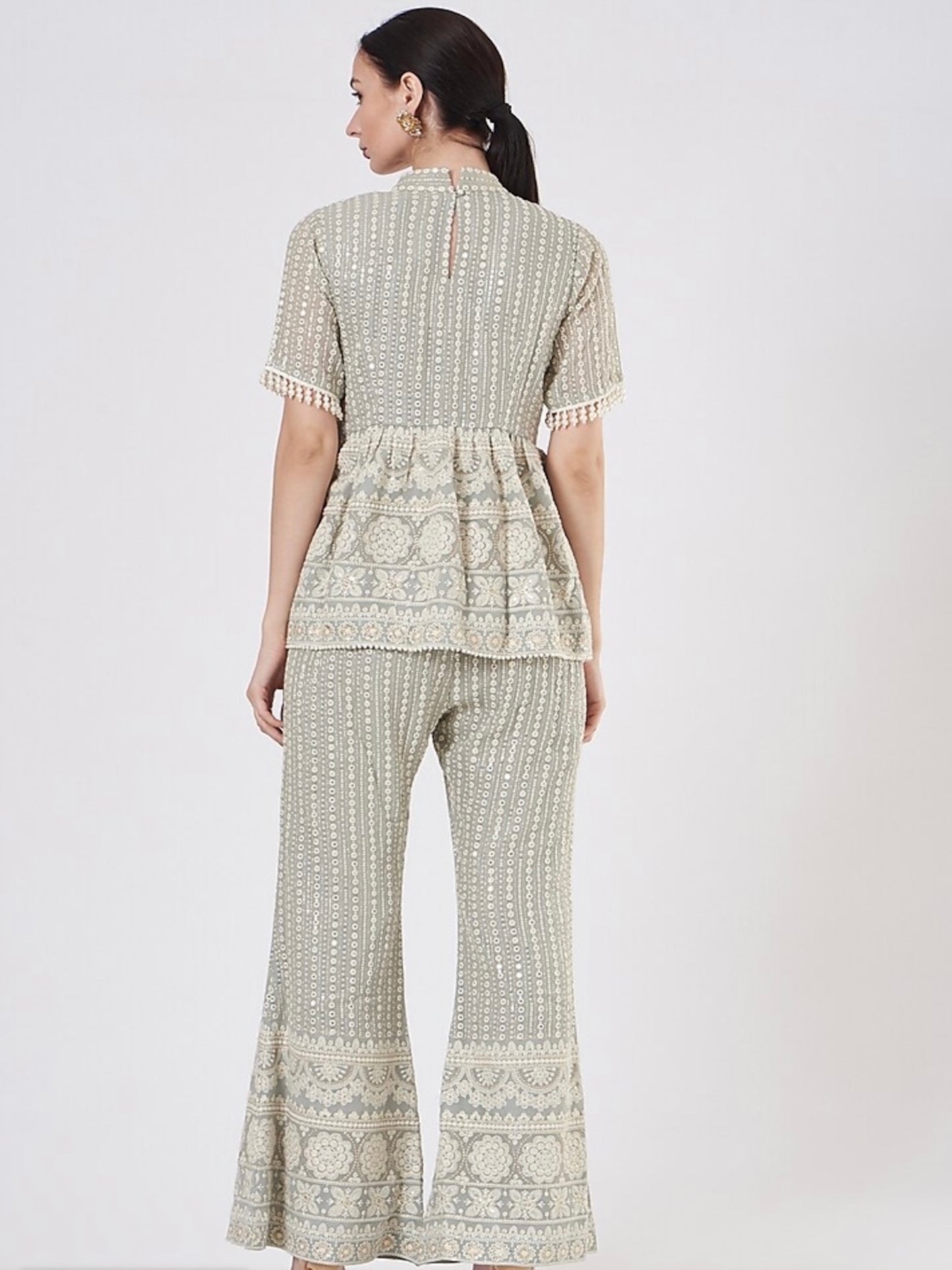 GREY CHIKANKARI PEPLUM COORD SET