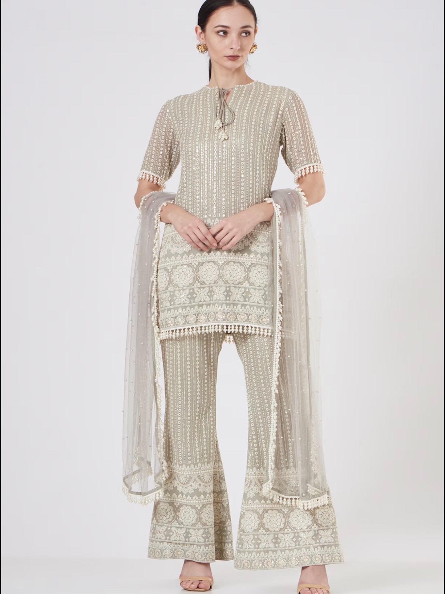 GREY CHIKANKARI COORD SET WITH DUPATTA