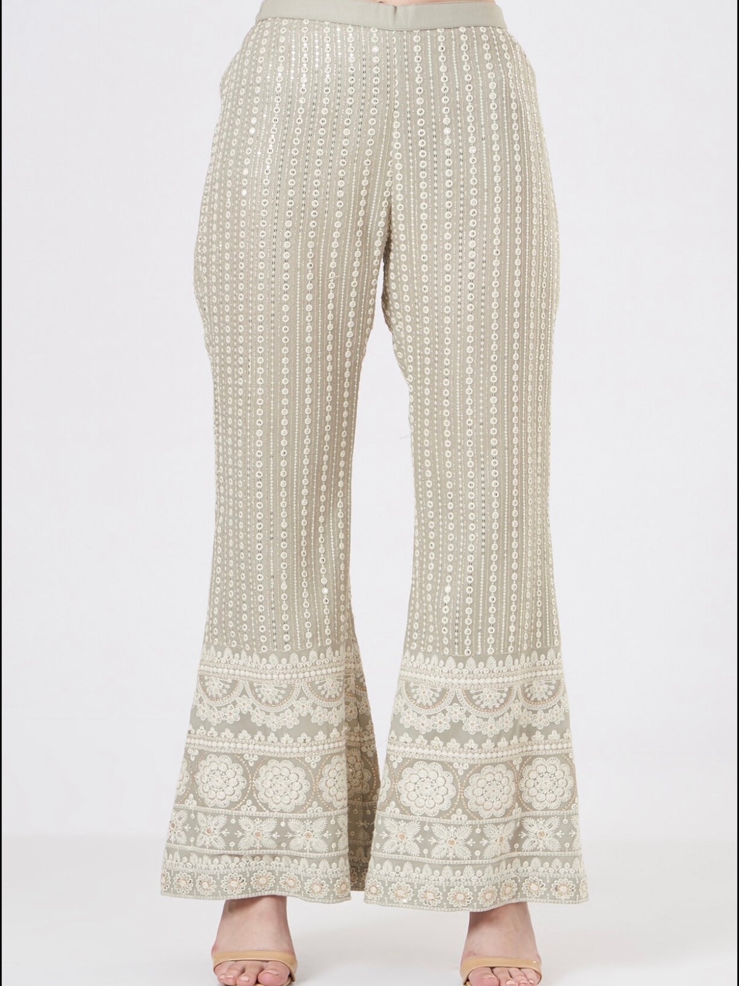 GREY CHIKANKARI COORD SET WITH DUPATTA