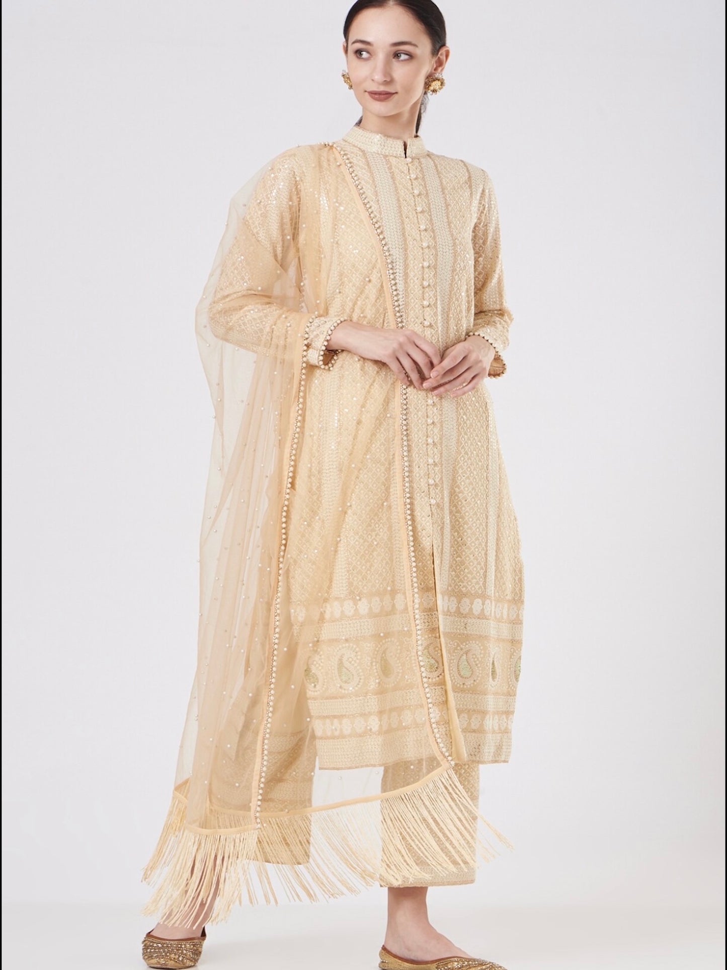 BEIGE CHIKANKARI SET