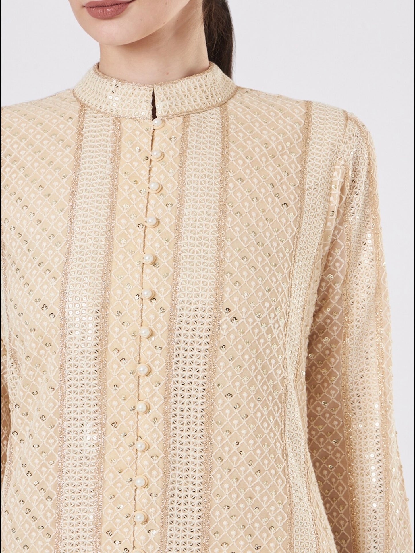 BEIGE CHIKANKARI SET