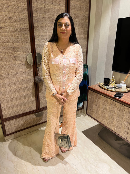 PEACH LACE COORD SET