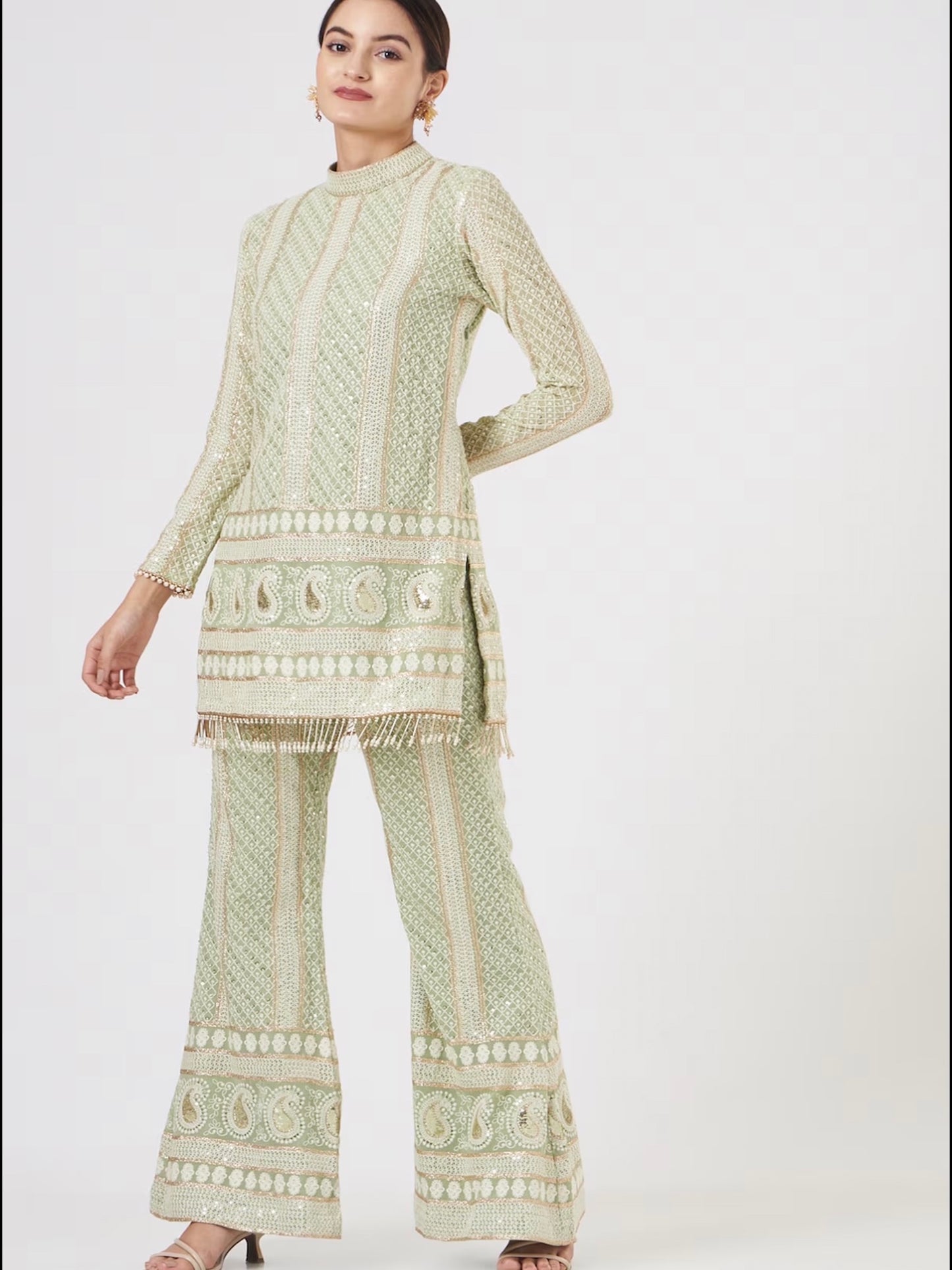 LIME GREEN CHIKANKARI COORD SET