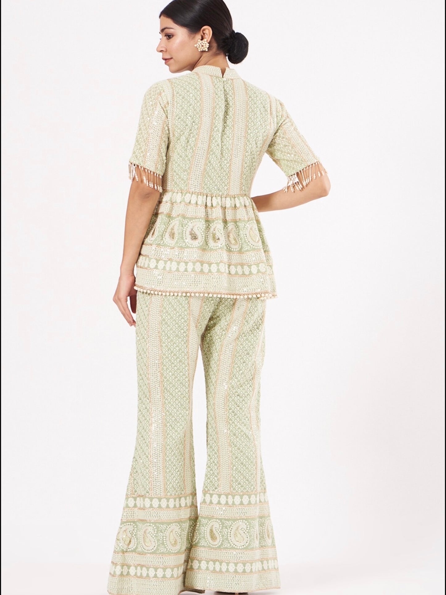 LIME GREEN CHIKANKARI PEPLUM COORD SET