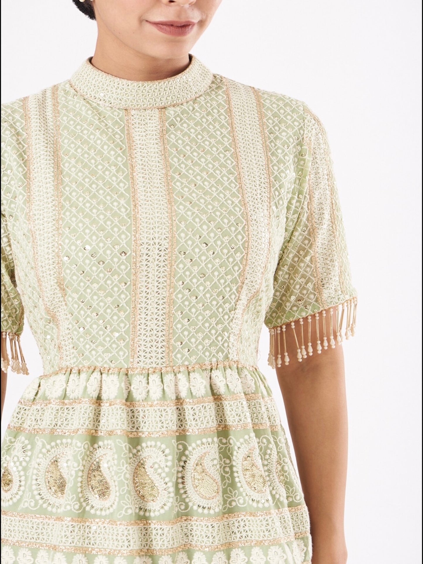 LIME GREEN CHIKANKARI PEPLUM COORD SET