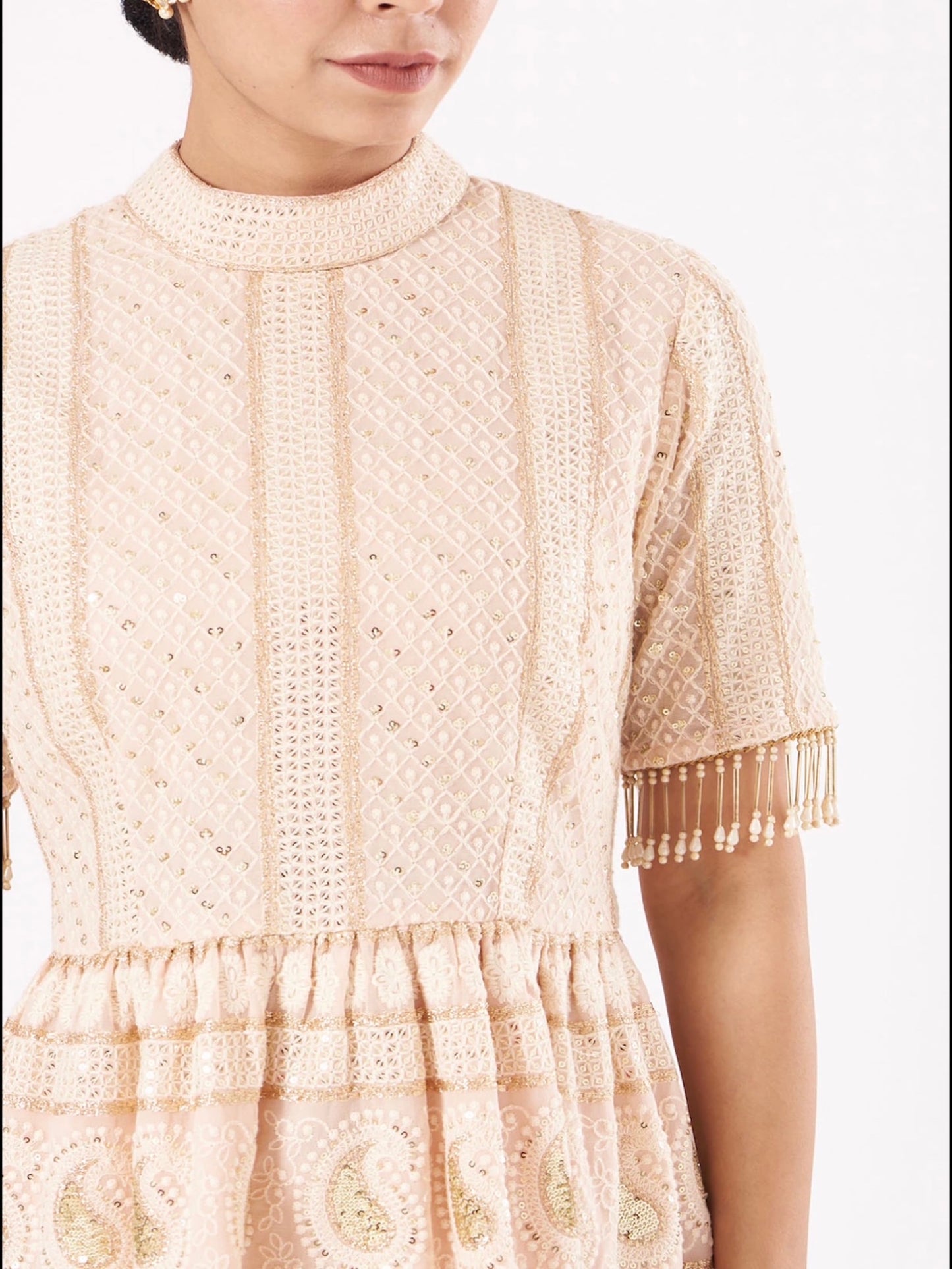 PEACH CHIKANKARI PEPLUM COORD SET