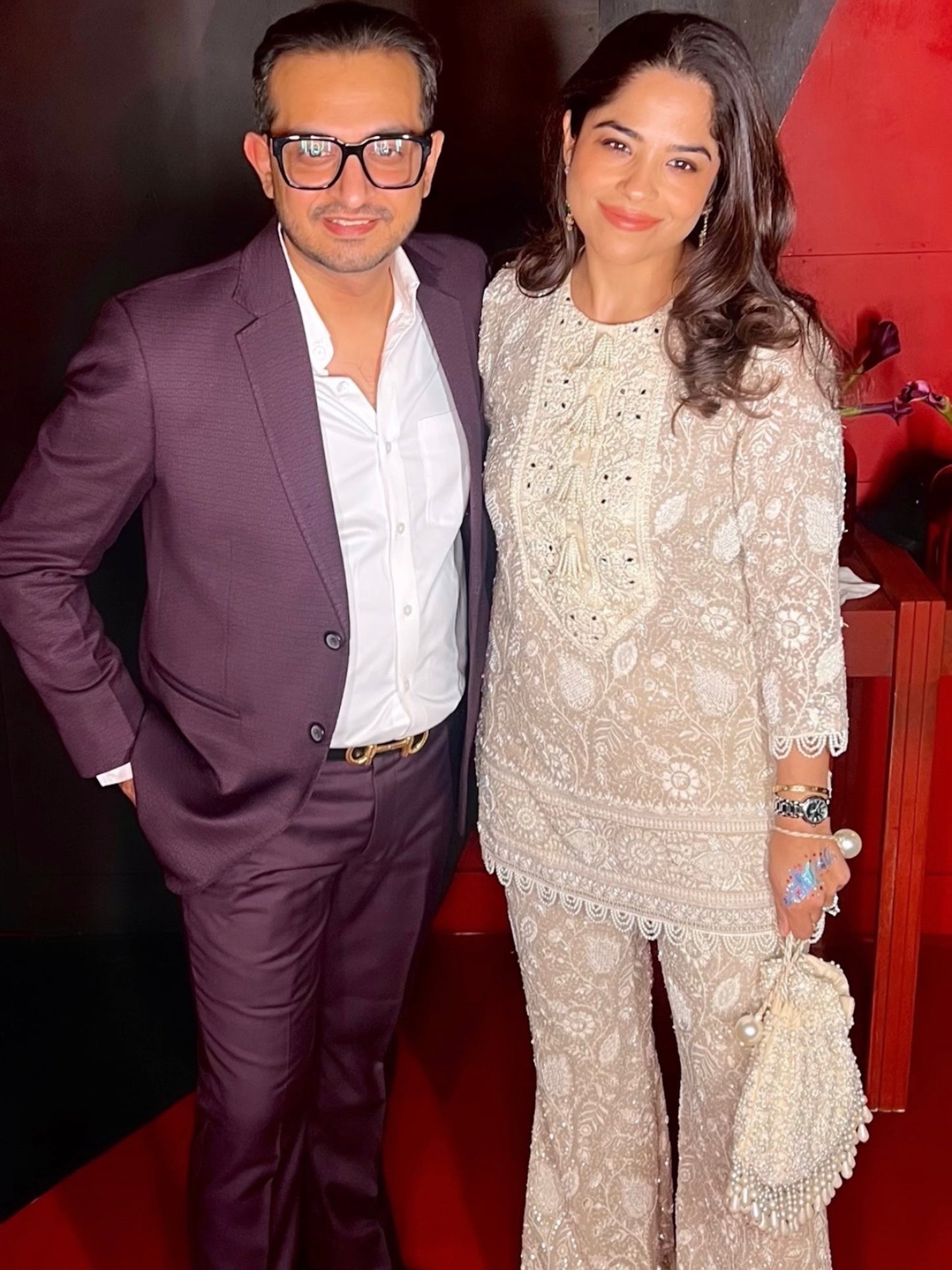 BEIGE LUCKNAWI PEARL WORK COORD SET