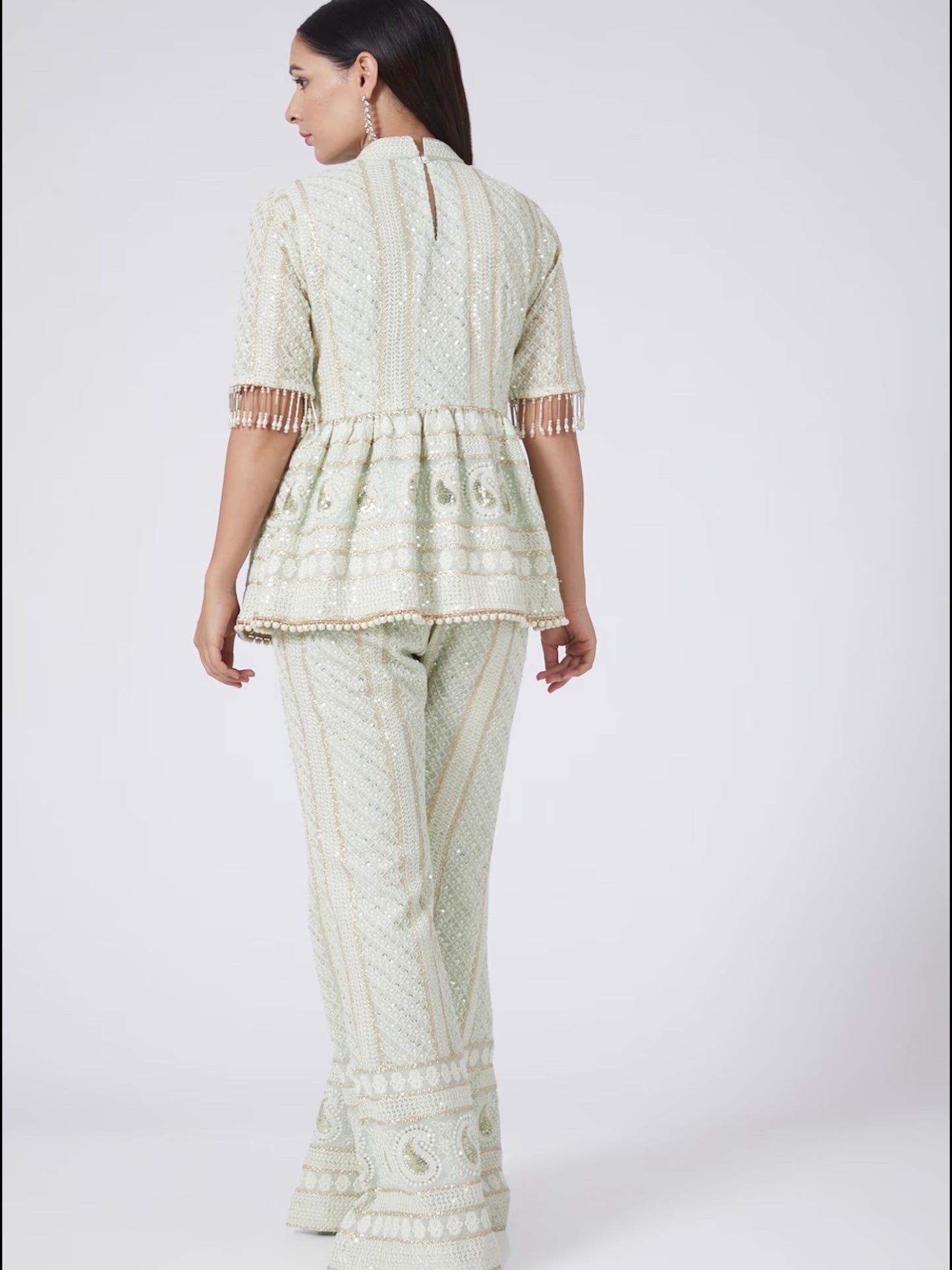 MINT GREEN CHIKANKARI PEPLUM COORD SET