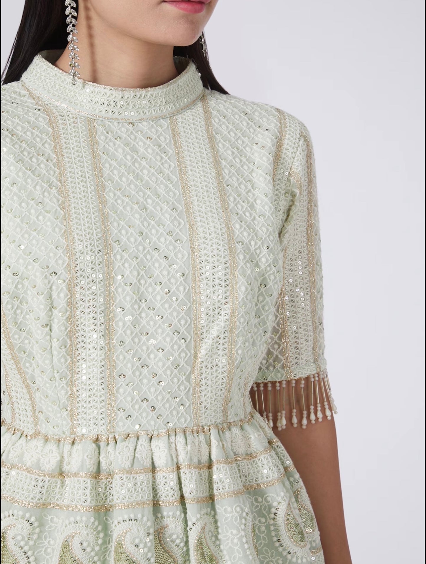 MINT GREEN CHIKANKARI PEPLUM COORD SET