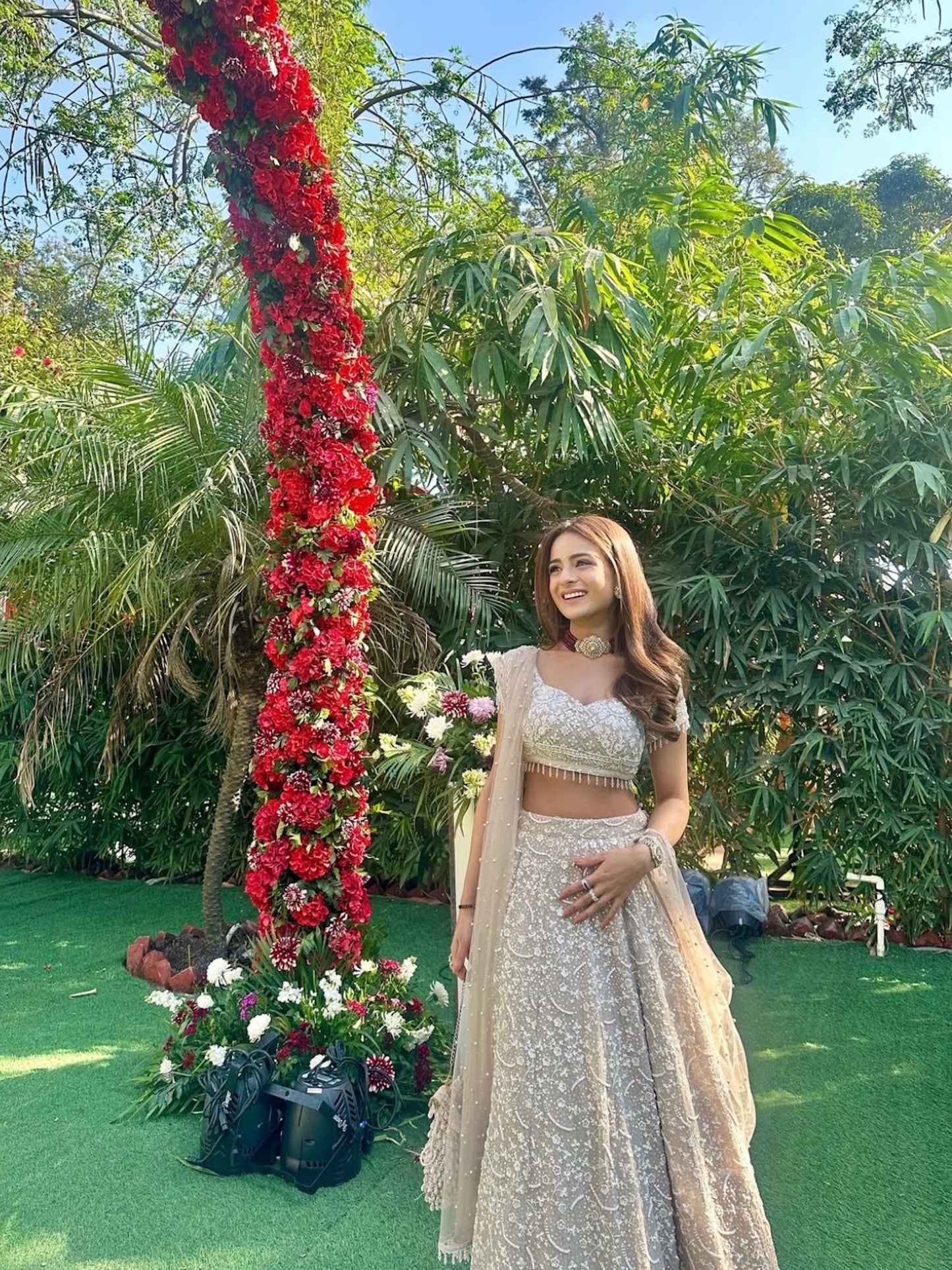 BEIGE LUCKNAWI PEARL WORK LEHENGA SET