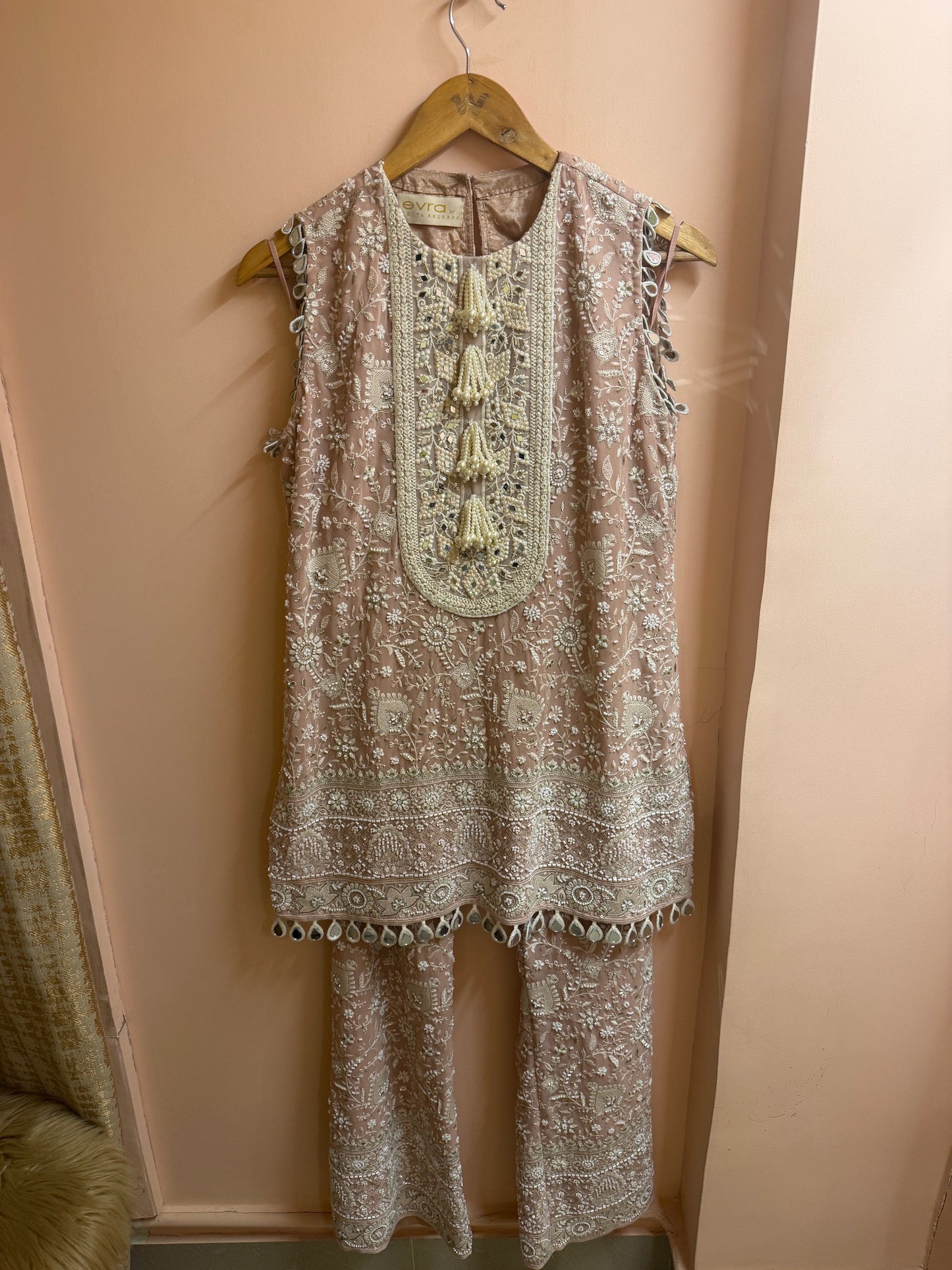 PINK LUCKNAWI PEARL WORK COORD SET