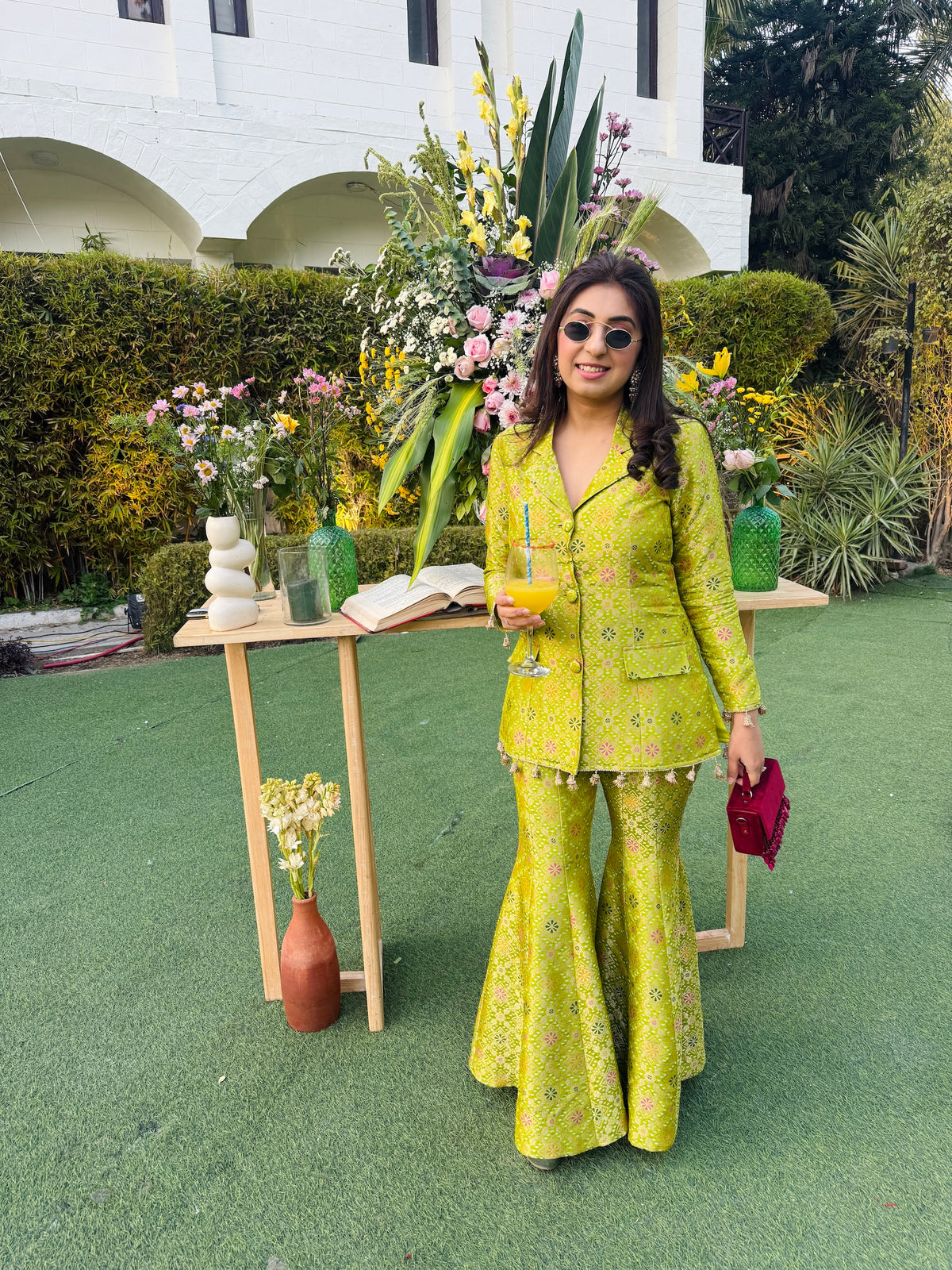 NIKITA KHURANA IN GREEN BROCADE BLAZER SET
