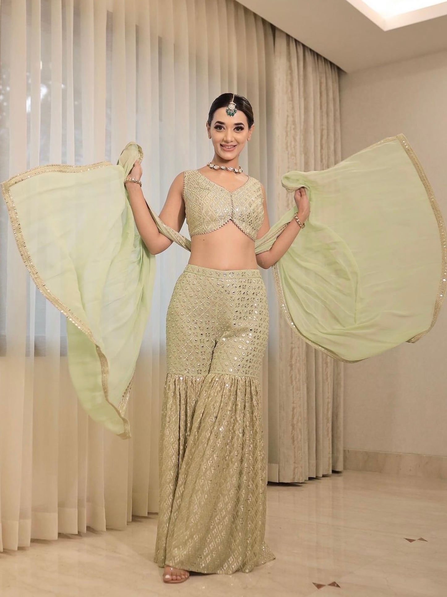 DEEKSHA MISHRA IN GREEN ZARI & SEQUIN GARARA SET