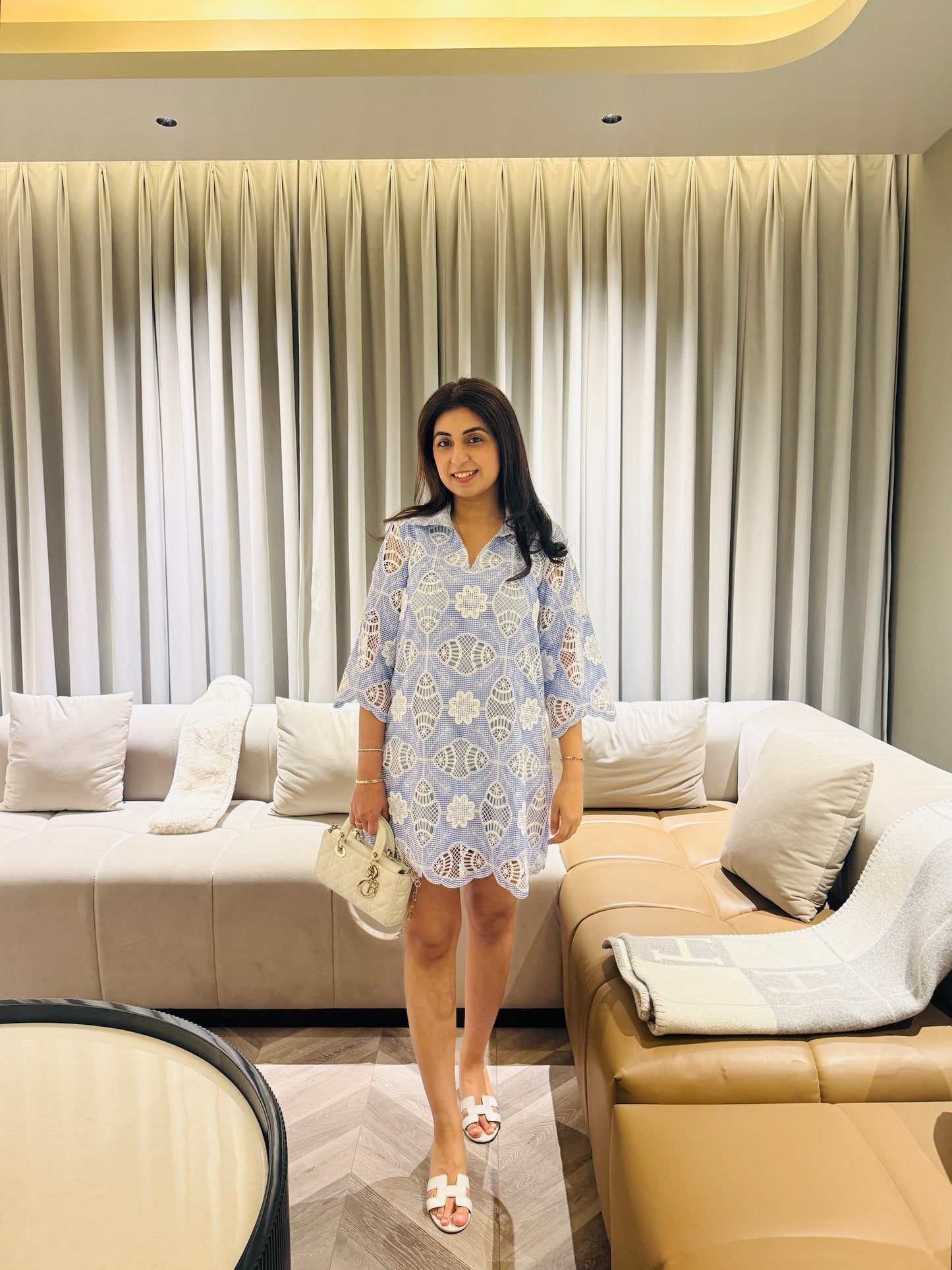 NIKITA KHURANA IN BLUE LACE COTTON DRESS