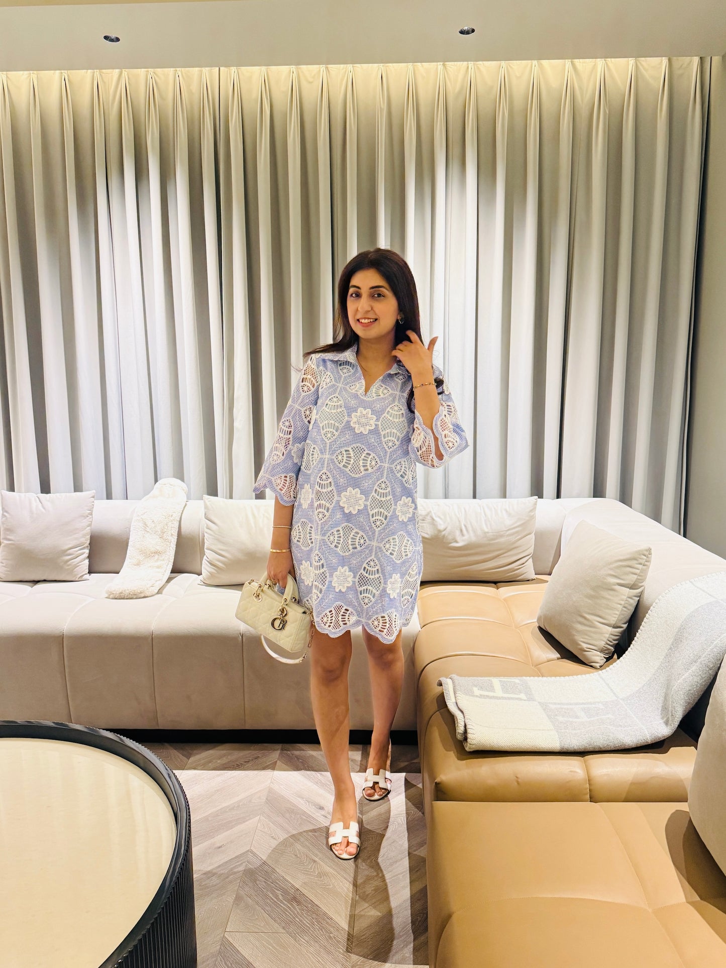NIKITA KHURANA IN BLUE LACE COTTON DRESS