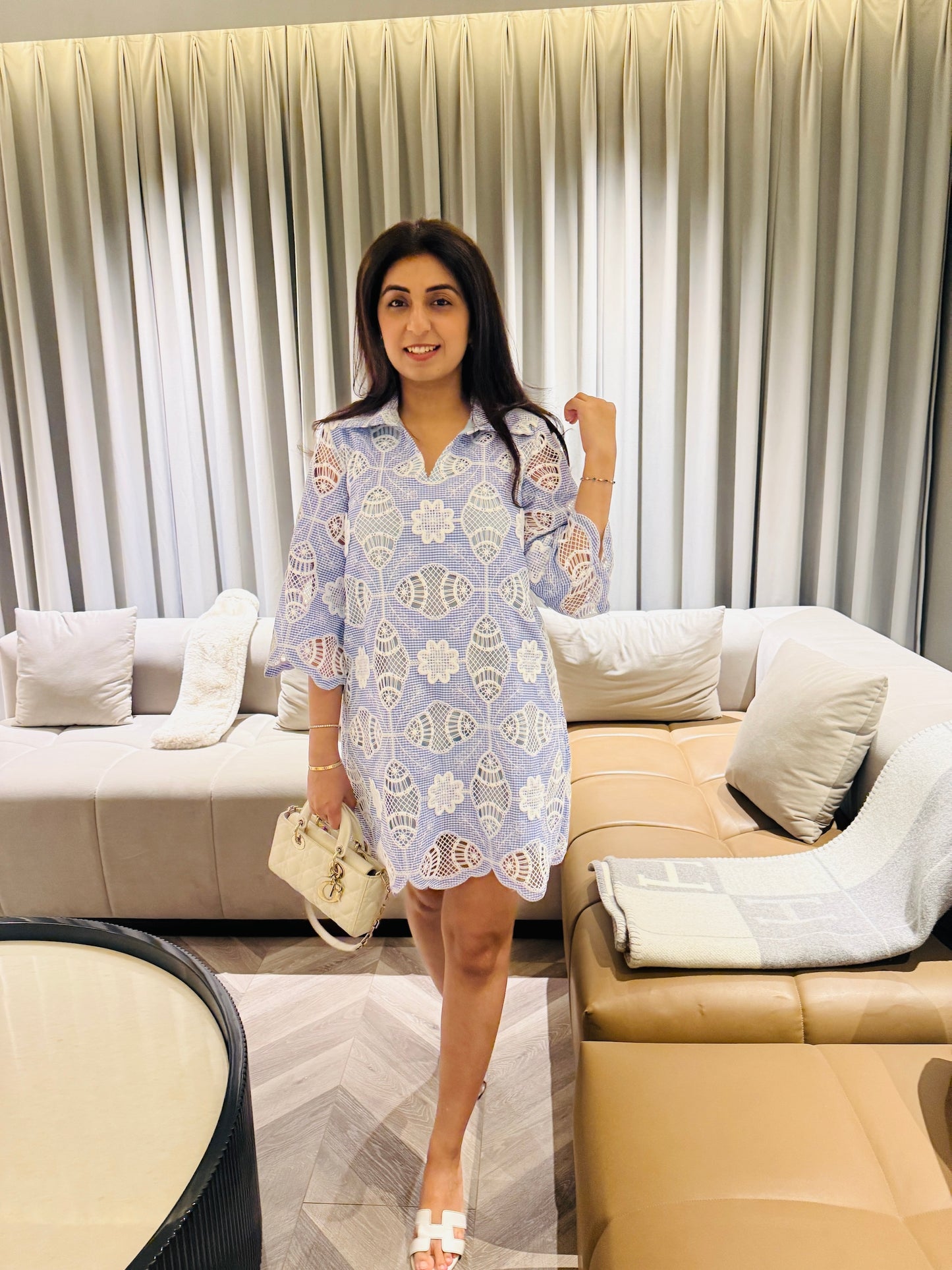 NIKITA KHURANA IN BLUE LACE COTTON DRESS