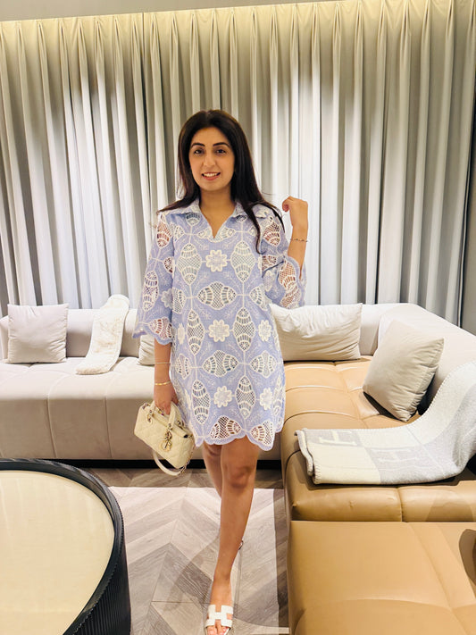 NIKITA KHURANA IN BLUE LACE COTTON DRESS