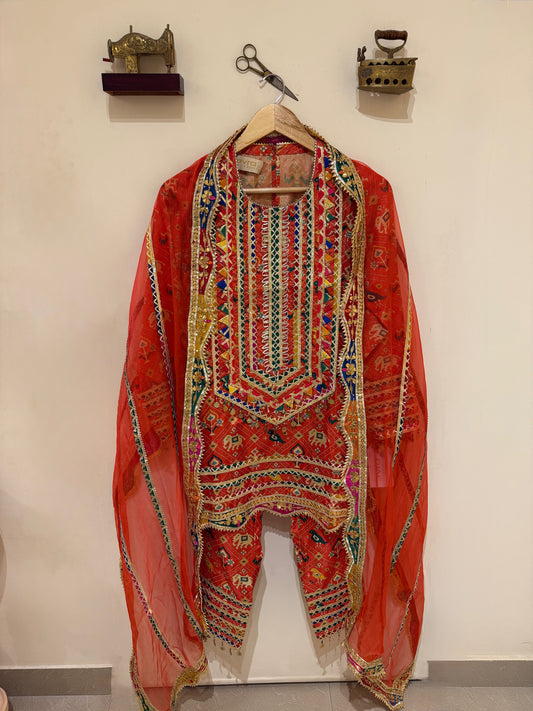 ORANGE PATOLA KURTA SET