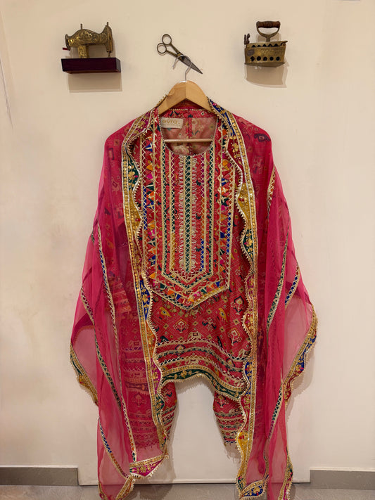 PINK PATOLA KURTA SET