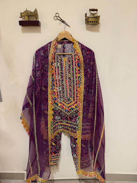 PURPLE PATOLA KURTA SET