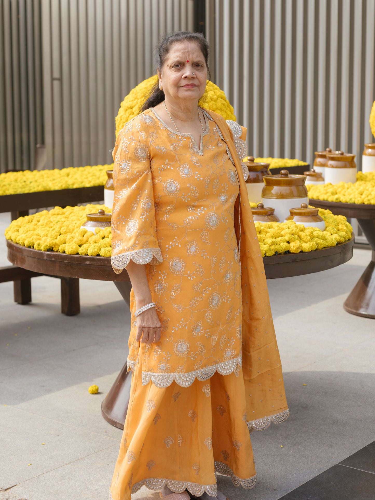 FAMILY IN ORANGE TISSUE SHARARA SET