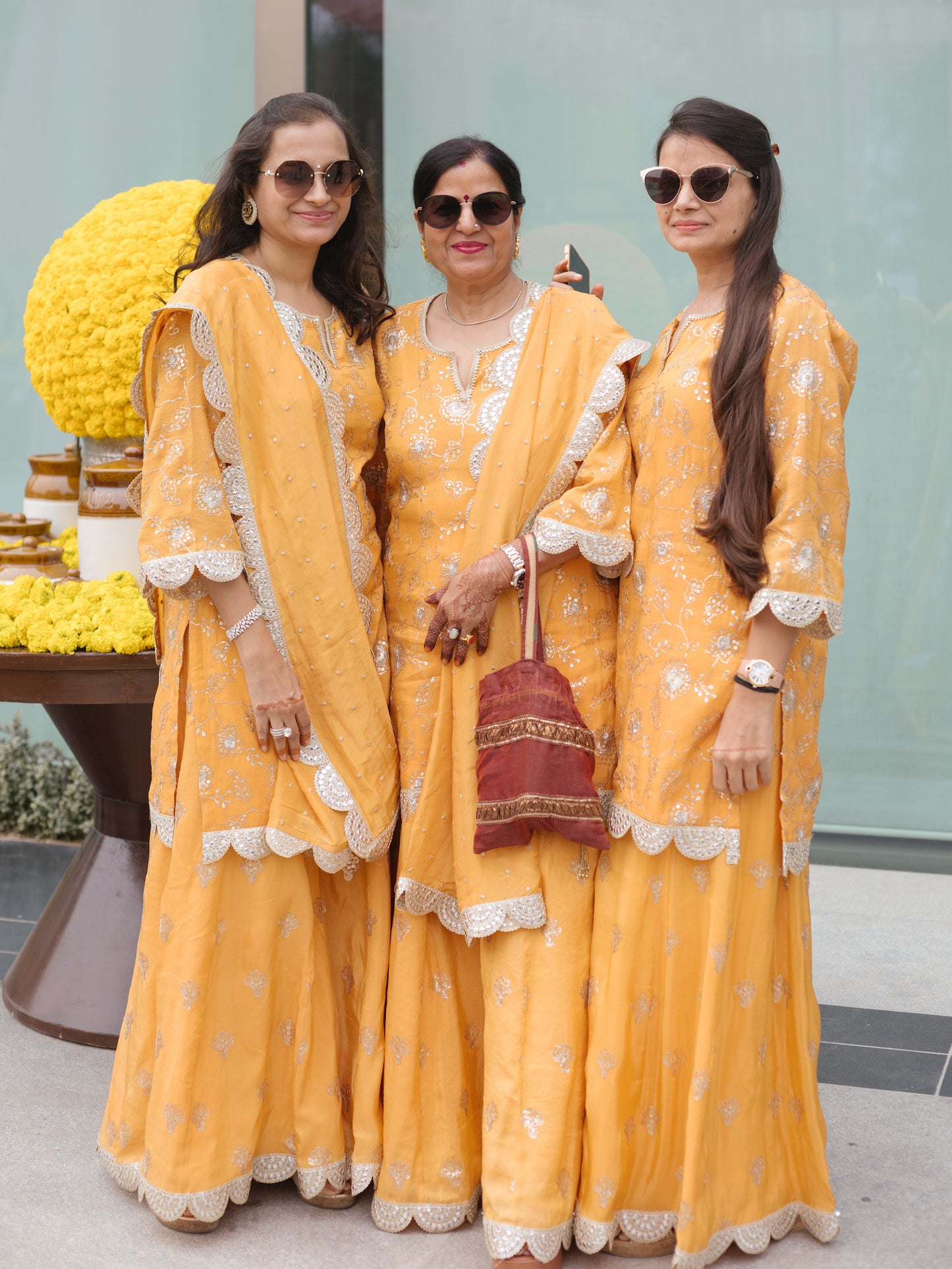 FAMILY IN ORANGE TISSUE SHARARA SET