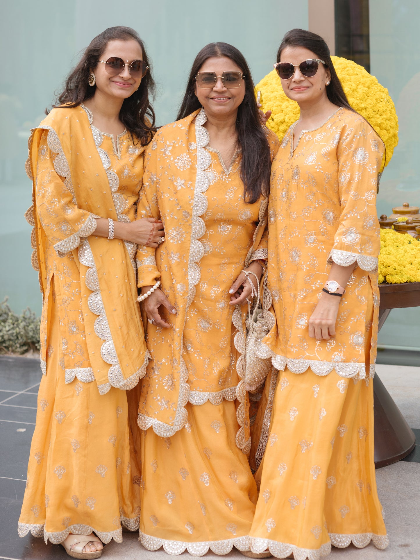 FAMILY IN ORANGE TISSUE SHARARA SET