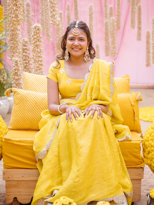PALAK CHOUDHARY IN YELLOW TISSUE SHARARA SET