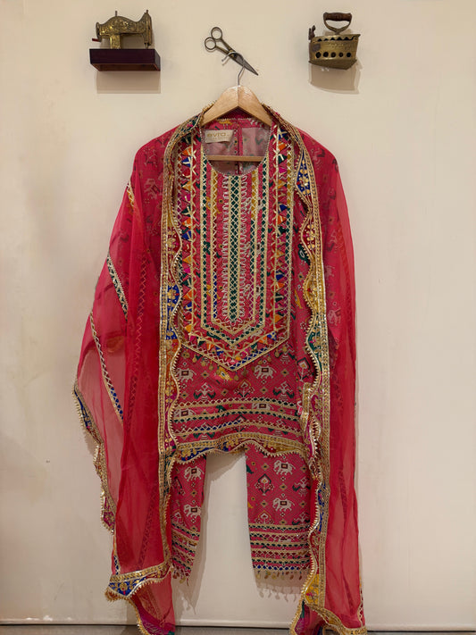 RANI PINK PATOLA KURTA SET