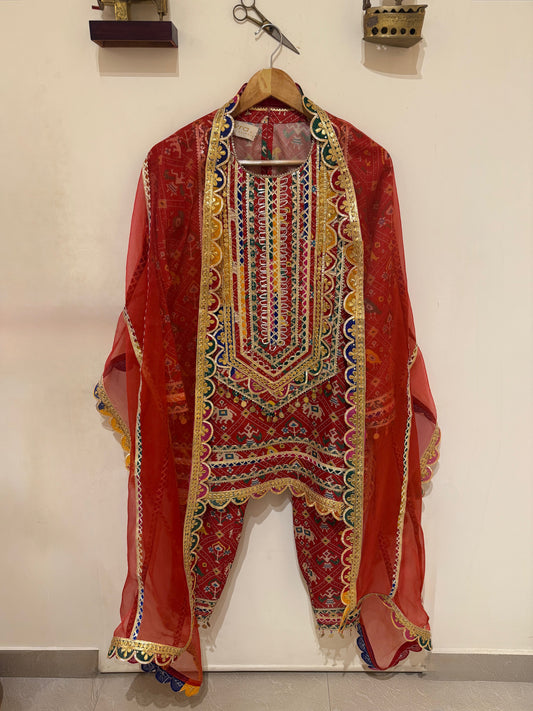 RED PATOLA KURTA SET