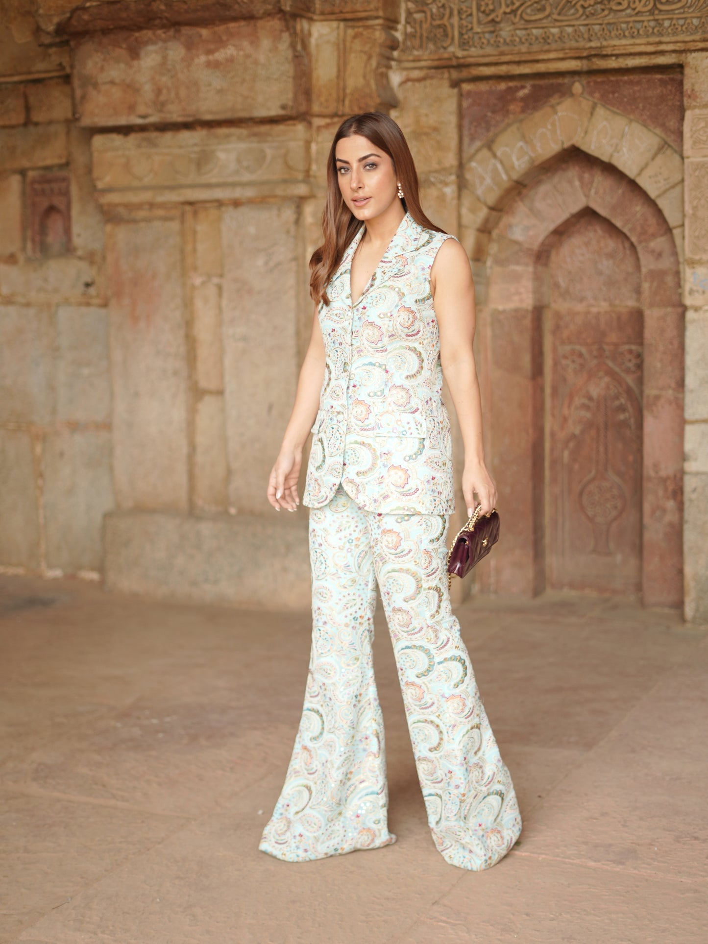 KULVEER IN LIGHT BLUE MULTI COLOR EMBROIDERED JACKET SET