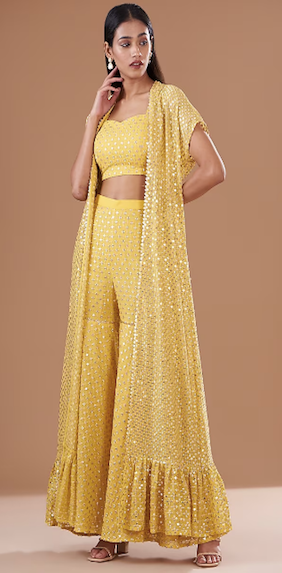 YELLOW ZARI & SEQUIN 3 PIECE SET