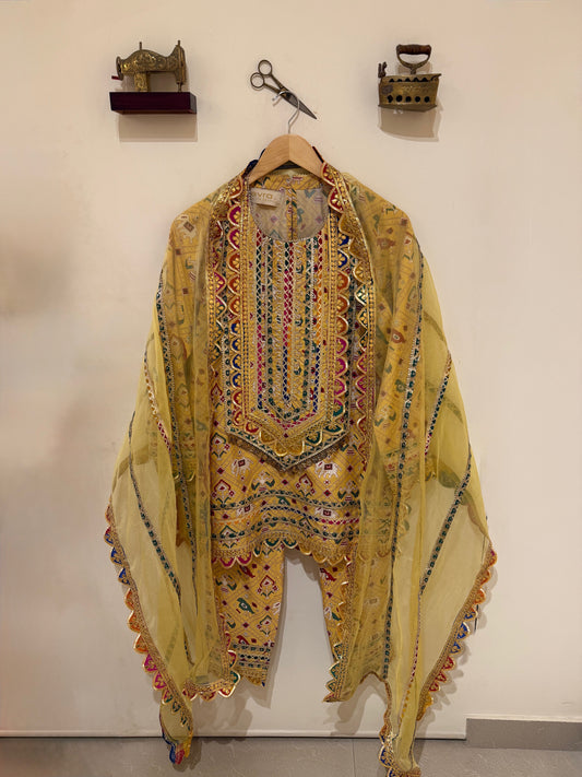 YELLOW PATOLA KURTA SET