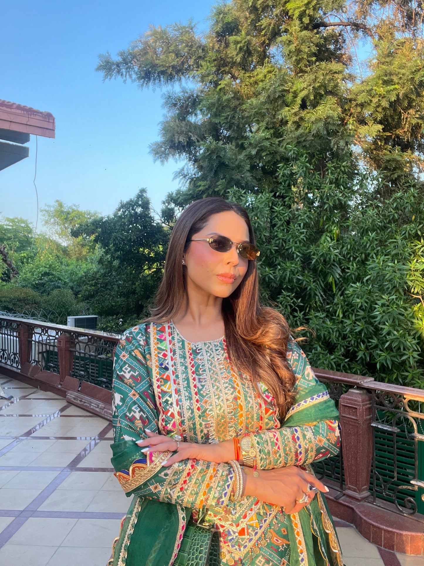 CHANDNI GIRDHAR IN GREEN PATOLA KURTA SET
