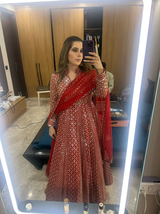 RED ZARI & SEQUIN ANARKALI SET