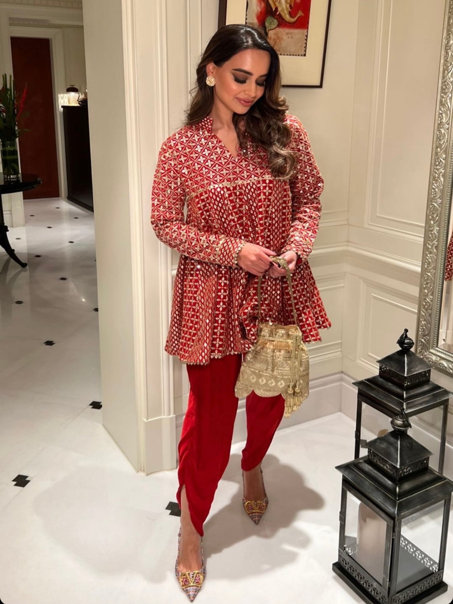 ARUSHI MEHRA IN RED ZARI & SEQUIN DHOTI SET