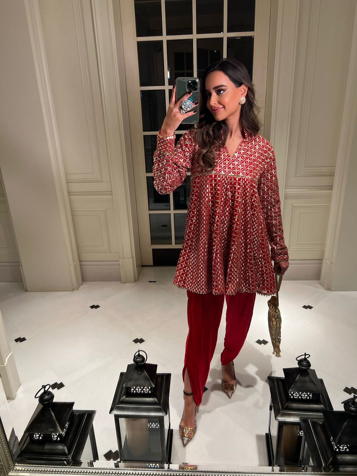 ARUSHI MEHRA IN RED ZARI & SEQUIN DHOTI SET