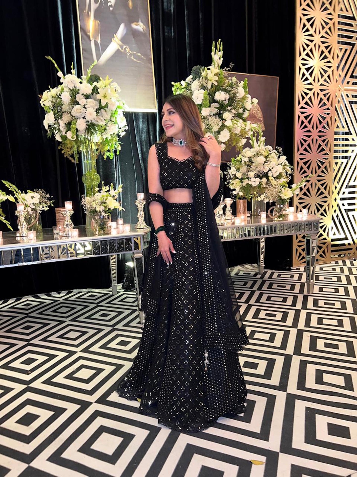 MEGHNA PAHWA IN BLACK MIRROR WORK LEHENGA SET