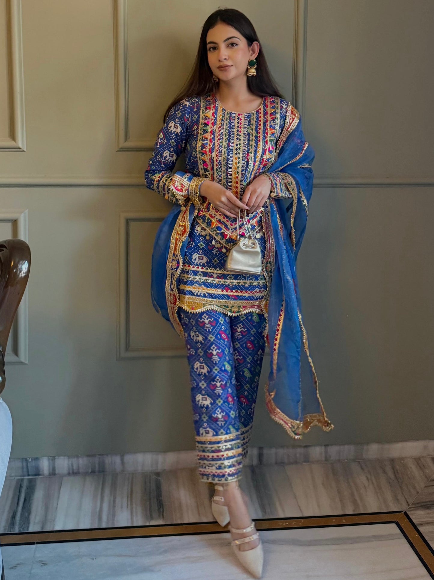 JANNAT KHURANA IN BLUE PATOLA KURTA SET