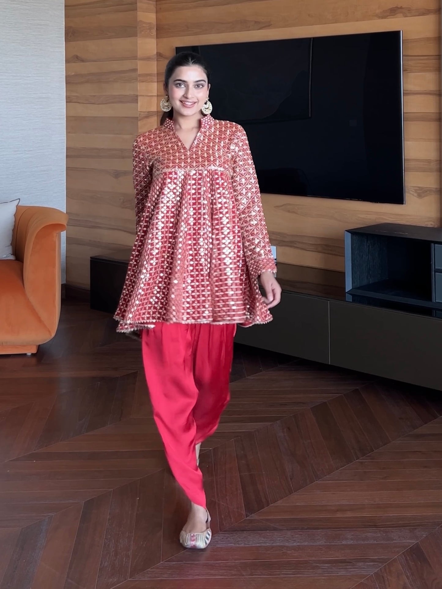 BHAVDEEP KAUR IN RED ZARI & SEQUIN DHOTI SET