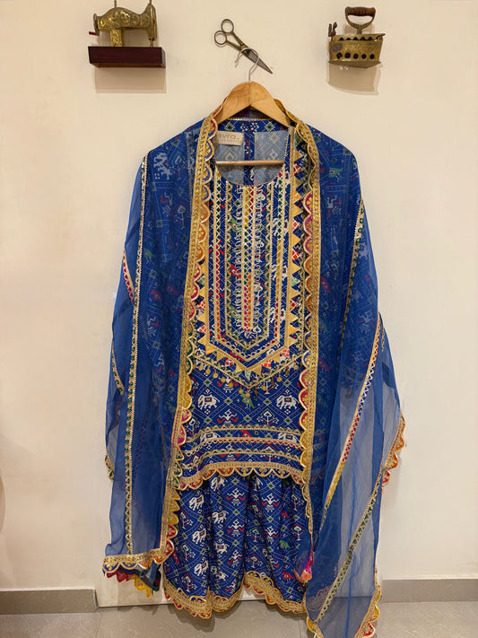 BLUE PATOLA SHARARA SET