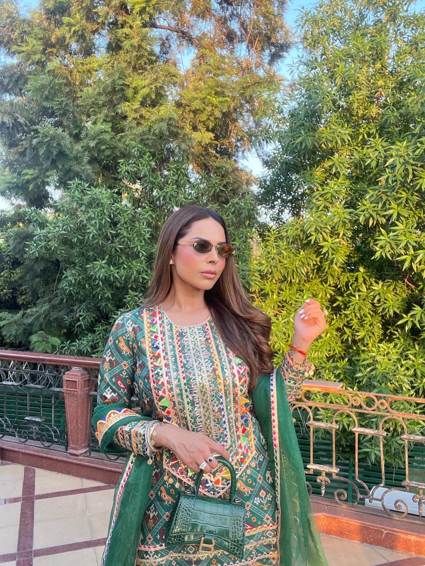 CHANDNI GIRDHAR IN GREEN PATOLA KURTA SET