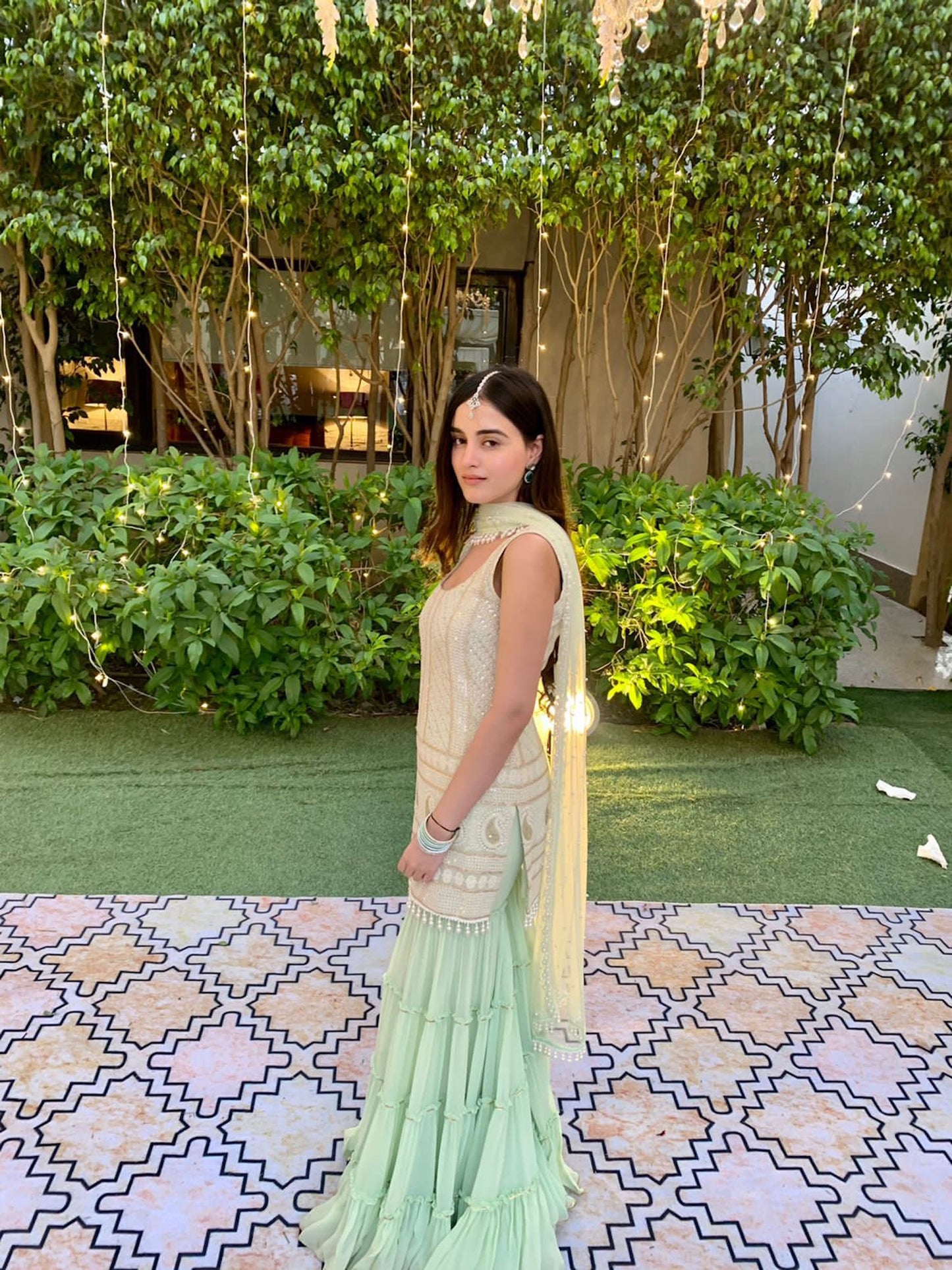 CHIKANKARI FRILL SHARARA SET