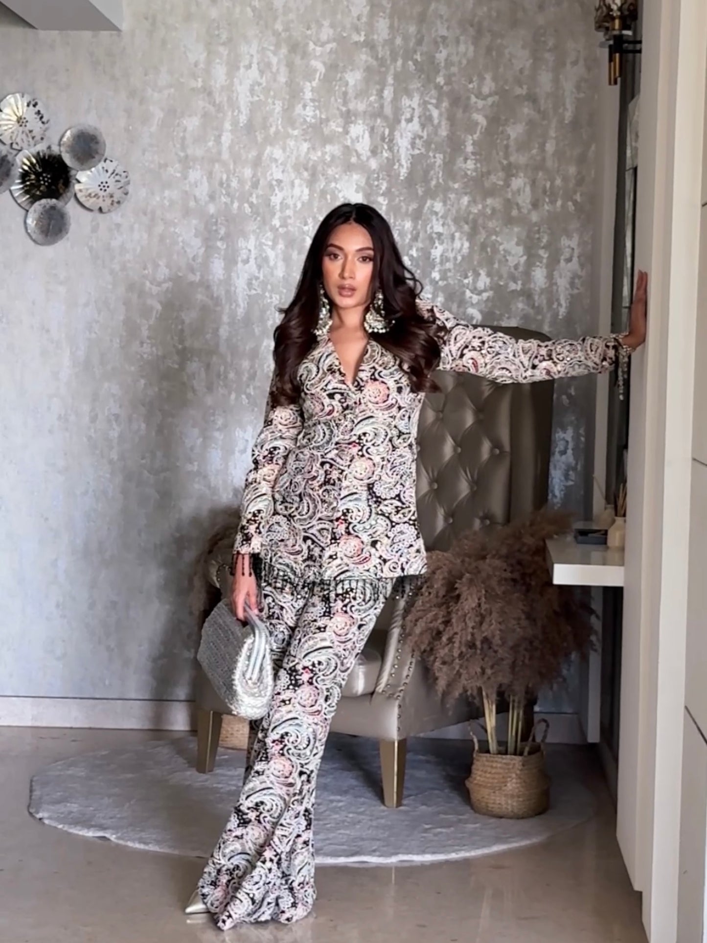 CIPIA ARTUL IN BLACK MULTI COLOR EMBROIDERED BLAZER SET