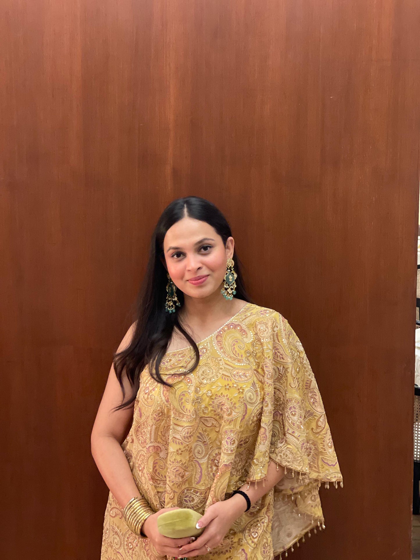 YELLOW MULTI COLOR EMBROIDERED CAPE SET