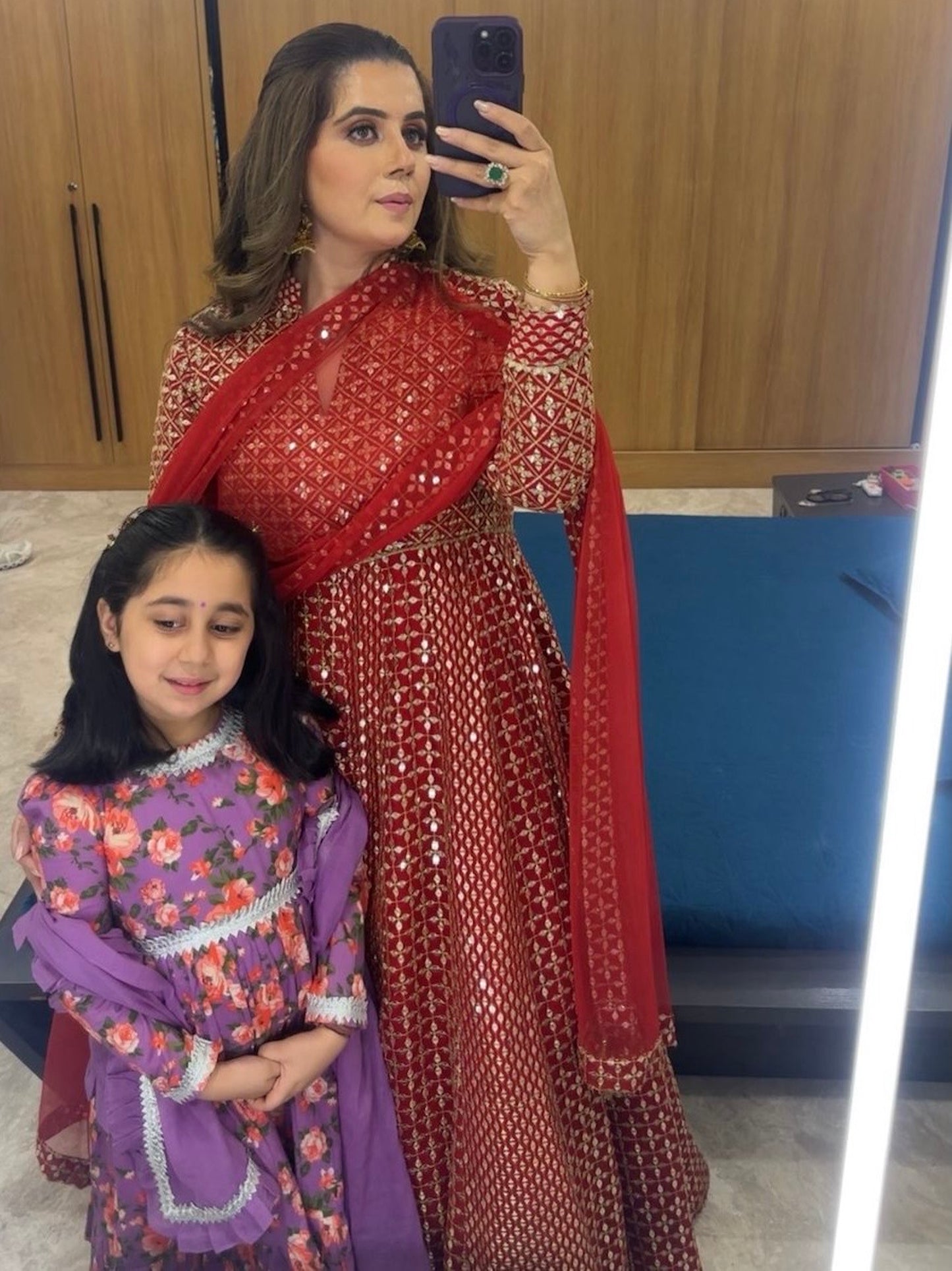 RED ZARI & SEQUIN ANARKALI SET